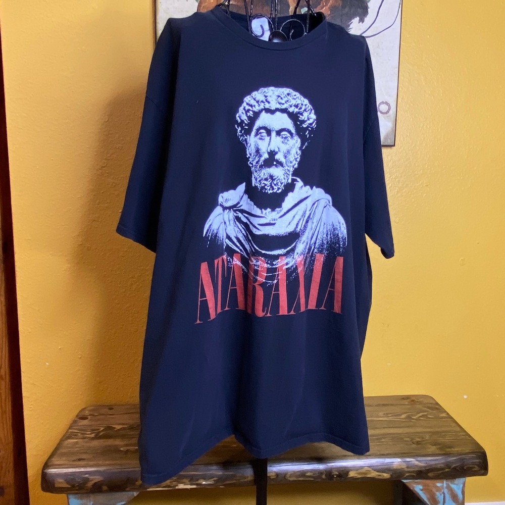 Port Company Black Graphic T-Shirt‎ Marcus Aurelius ATARAXIA Tee 2XL